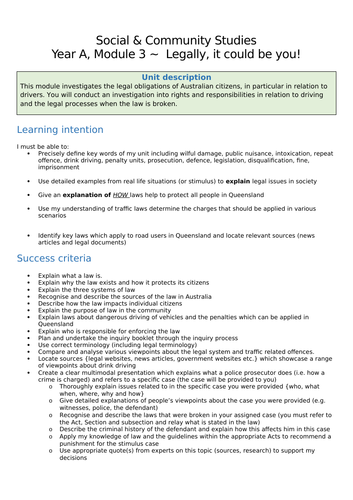 Social and Community Studies – Legally, it could be you!  –  Unit Plan + LI&SC