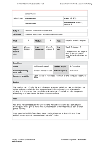 Social and Community Studies – Legally, it could be you!  –  Assessment task