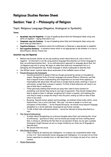 OCR Religious Studies - Y13 Philosophy of Religion