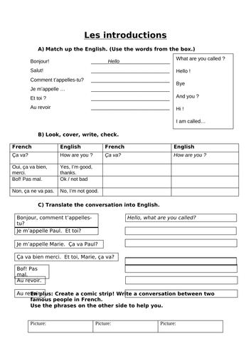 French Greetings, Name, How are you worksheet