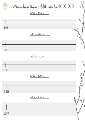 Number line addition to 1000 worksheets