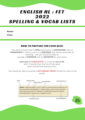 SPELLING & VOCAB LISTS - 2022 - for grades 10, 11 & 12