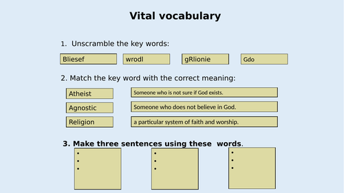 RE Literacy starter tasks