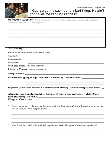 Of Mice and Men - Chapter by Chapter Questions