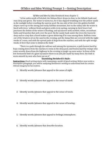 Of Mice and Men Writing Prompts