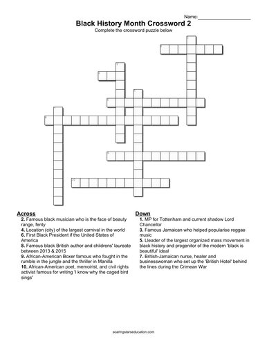 Black History Month Crossword 2021 GCSE, KS2, KS3 (2 of 3)