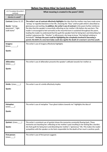 Before You Were Mine Analysis Activities/Worksheets