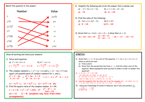 Complex Numbers (Introductory) Worksheet and Solutions