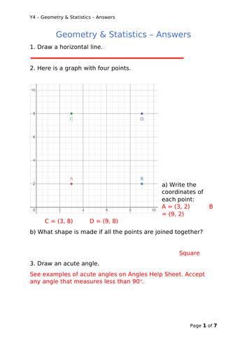 Y4 Maths - Geometry & Stats - Mixed Qs