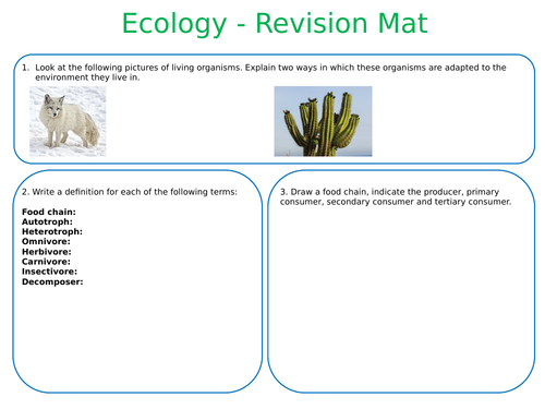 NEW AQA A-Level Biology 'Ecology' - Revision Placemat