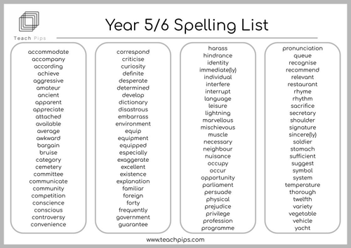 NEW- Year 5/6 Spelling list