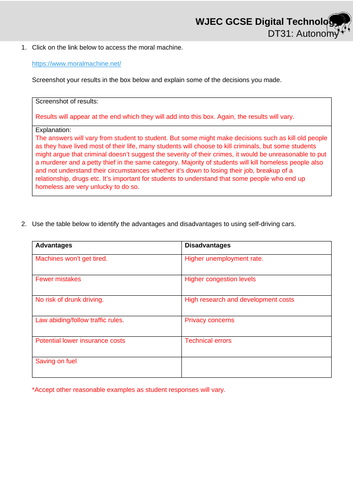 WJEC Digi Tech - Lesson 31: Autonomy