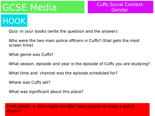 Cuffs TV Drama Lessons