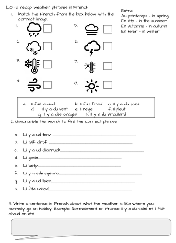 Weather worksheet - French