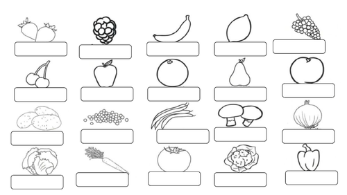 Fruit and Vegetables labelling and colouring Spanish