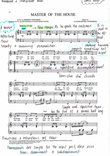 Master of the House - Fully Annotated Score Les Misérables AQA A Level Music
