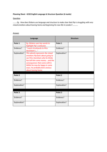 English GCSE Language Planning Sheet