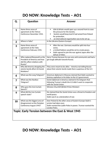 Retrieval booklets - AQA GCSE Cold War