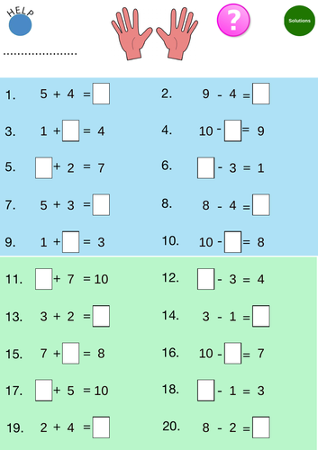 Add & Subtract to 10 : Worksheets