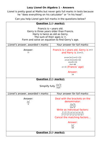 Lazy Lionel On Algebra 1