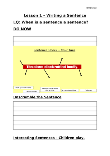 Literacy Series: 1. Sentences
