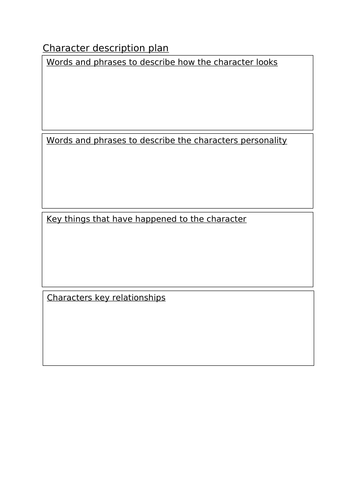 Character description model text and planning template year 5/6 (Bronze and Sunflower)
