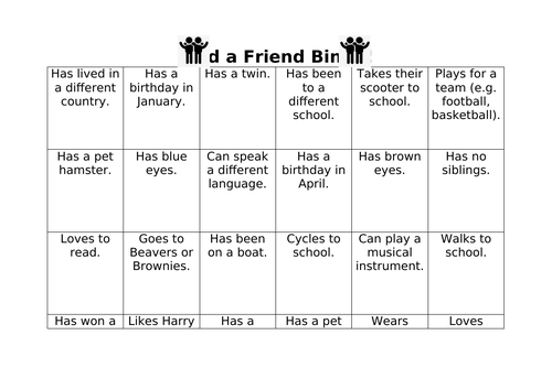 Find a Friend Bingo