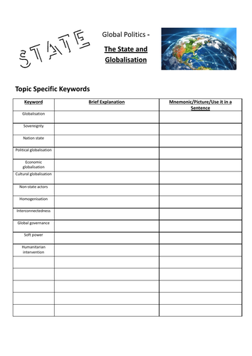 The State and Globalisation - Work/Homework Booklet