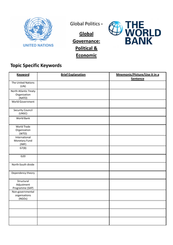 Global Governance: Political & Economic - Work/Homework Booklet