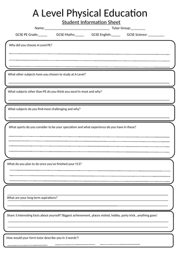 A Level PE - Student information sheet