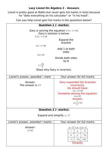 Lazy Lionel on Algebra 2