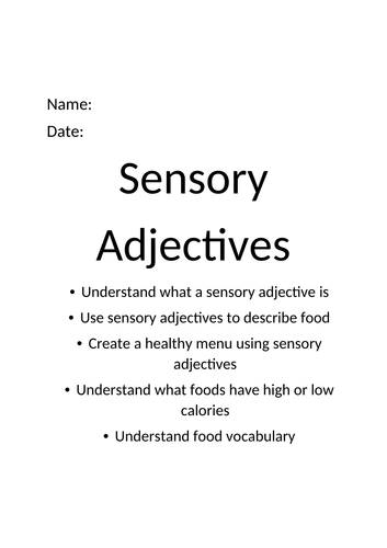 Food Glorious food sensory adjective booklet