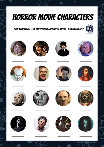 Halloween Horror Movie Character Quiz. Game Sheet and Answers - Lesson Filler