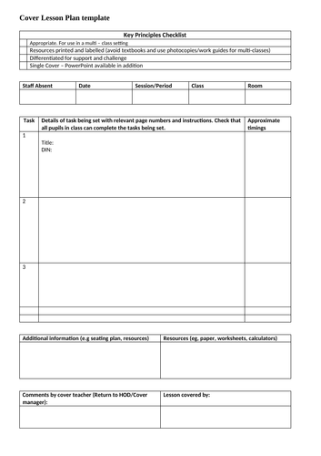 Cover Lesson Plan Template