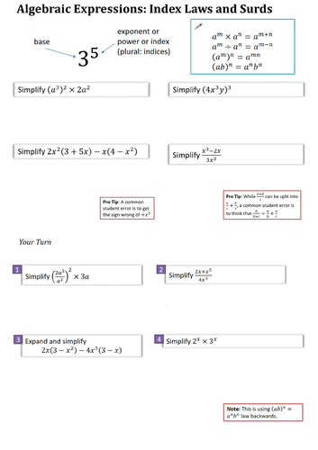 Edexcel AS level Maths Chapter 1 Algebra expressions