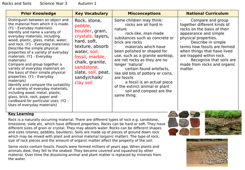 Rocks and Soil Planning Year 3