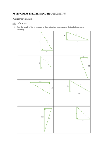 Year 9 Pythagoras' Theorem and Trigonometry Revision