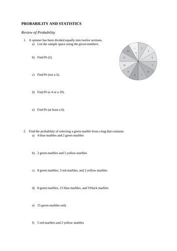Year 9 Probability and Statistics Revision