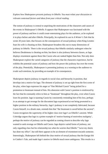 Othello essay on Jealousy