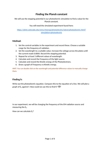 Finding the Planck constant using Photoelectric Simulation