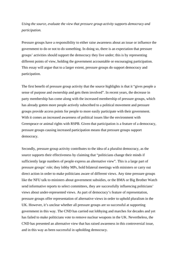 Politics A Level Essay Pressure Groups