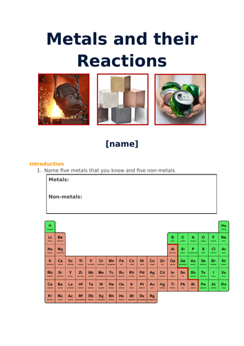 Properities of Metals & their reactions: teacher ppt and student google Doc's