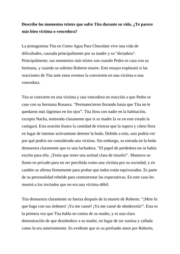 Como Agua Para Chocolate Essay Tita suffering