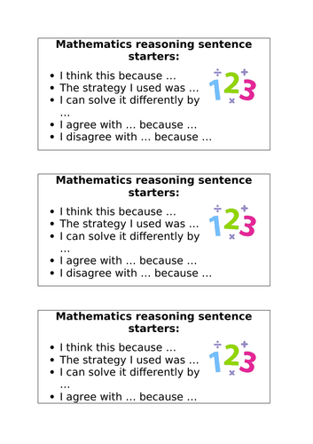 Maths reasoning sentence starters