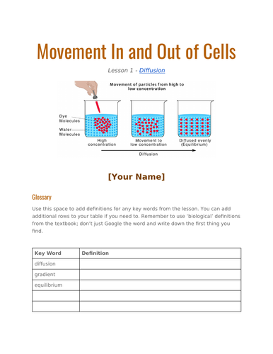 Movement in and out of cells - Biology (I)GCSE: teacher ppt and student google Doc's
