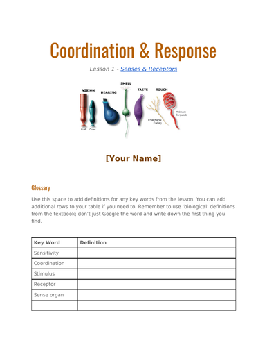 Coordination and Response - Biology (I)GCSE: teacher ppt and student google Doc's