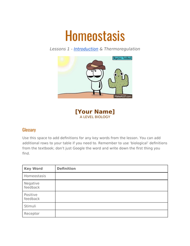 Homeostasis - Biology A Level: teacher ppt and student google Doc's