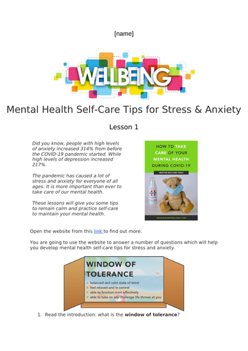 Mental Health Self-Care Tips - student Doc for online learning