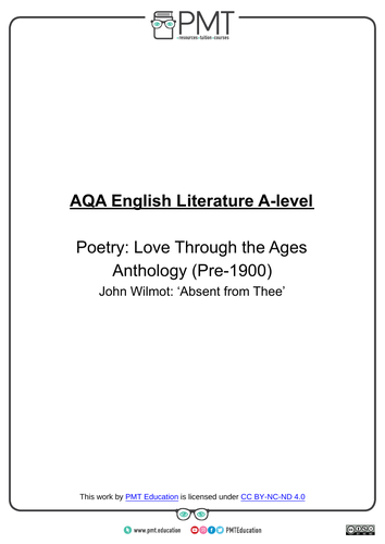 Love Through the Ages Pre-1900 Poetry Anthology - AQA (A) English Literature A-level
