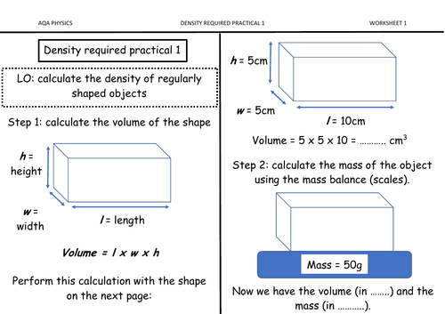 Density required practical summary worksheet